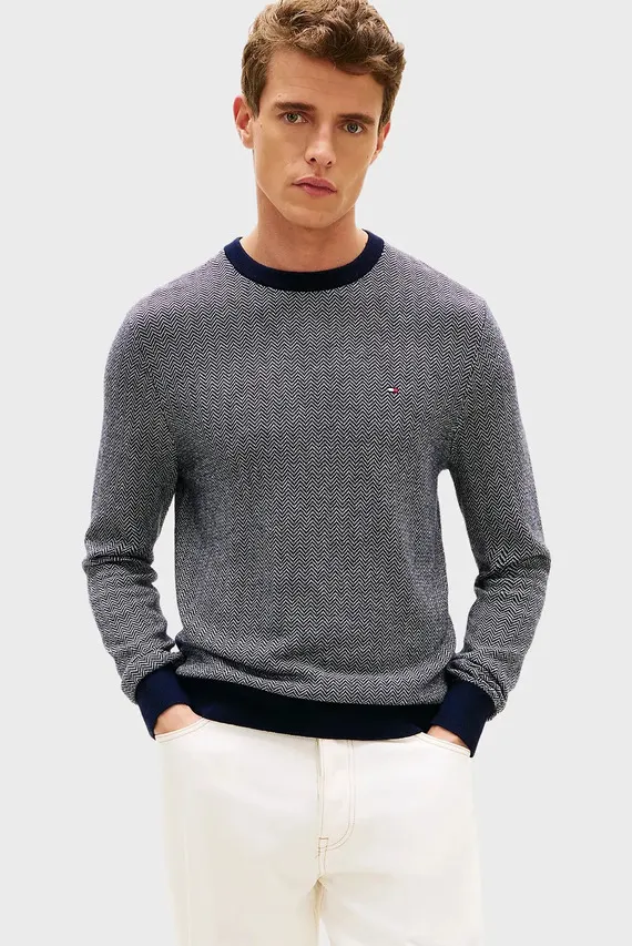 Sviter PIMA CTN CASH HERRINGBONE CREW Tommy Hilfiger