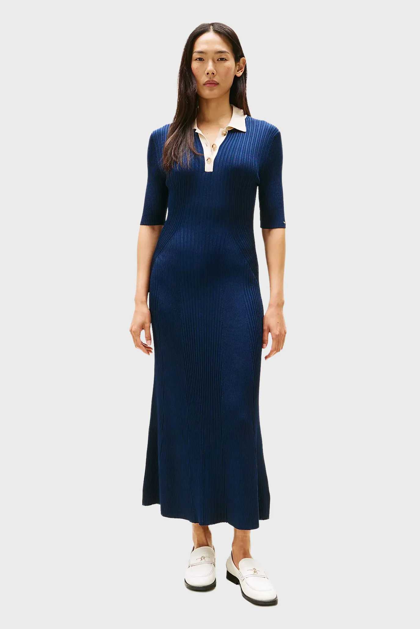 Koʻylak/MIXED RIB CONTRAST POLO DRESS 1