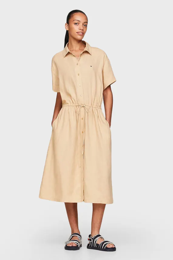 Koʻylak LINEN SS MIDI SHIRT DRESS Tommy Hilfiger