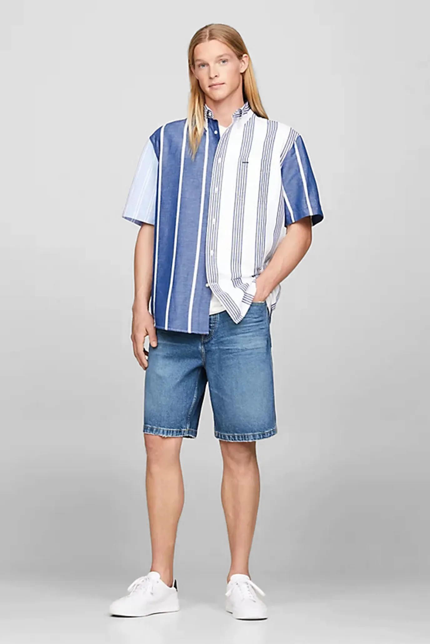 Yengi kalta ko'ylak LINEN BLOCKING STRIPE SHIRT S S 2