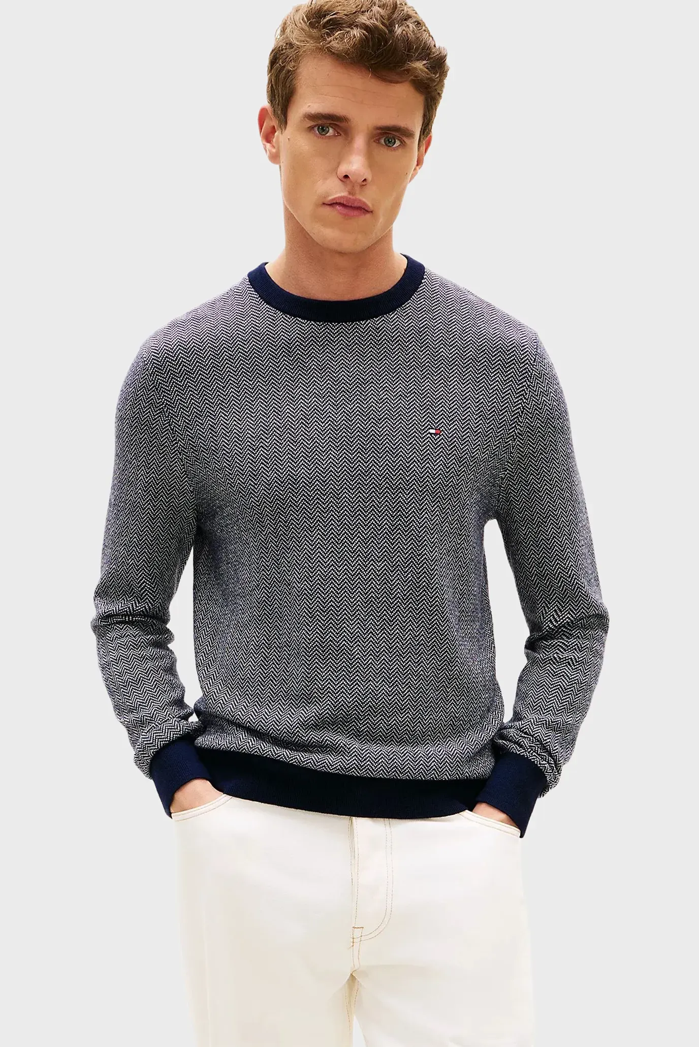 Sviter PIMA CTN CASH HERRINGBONE CREW 1