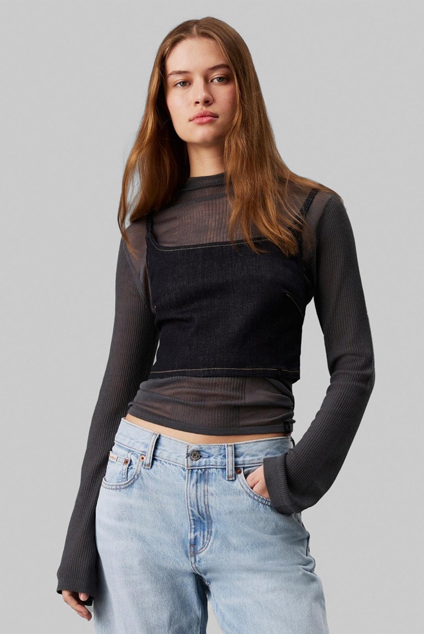 Sviter MIXED SHEER RIB LS SWEATER TOPCalvin Klein Jeans Sviter MIXED SHEER RIB LS SWEATER TOP 1