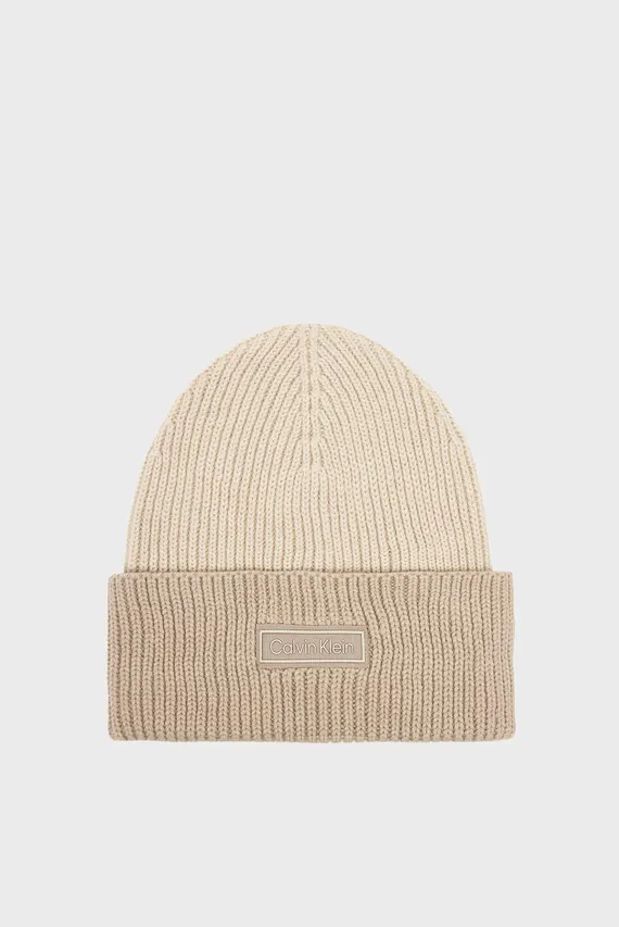 Shapka/PATCH WOOL CHUNKY RIB BEANIE Calvin Klein