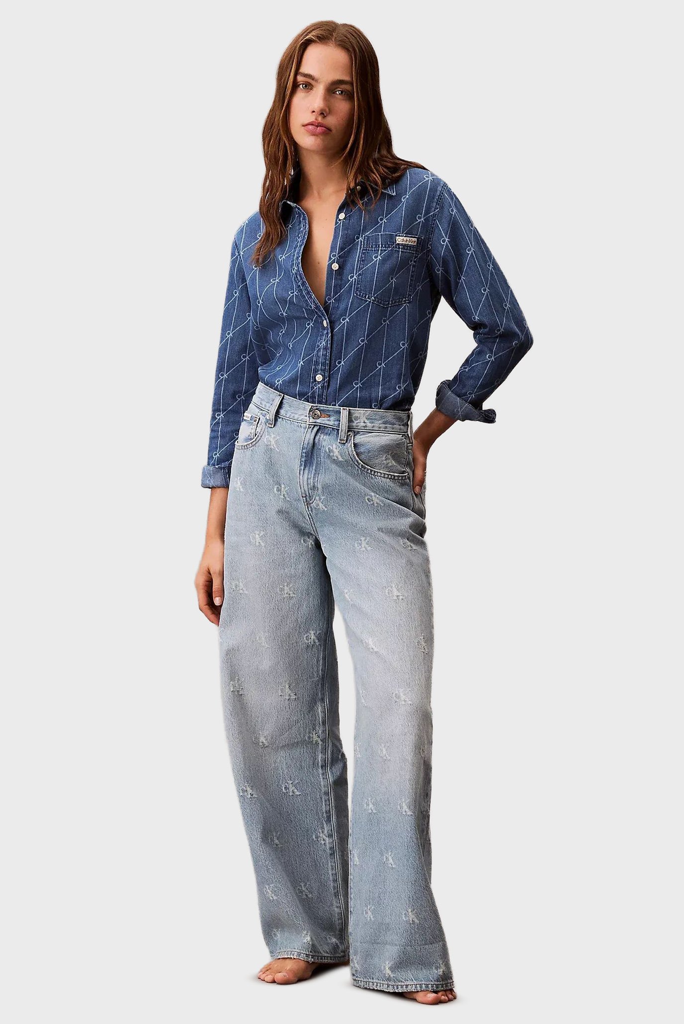 Jins shim THE WIDE LEG CK DISTRESSED INDIG 1
