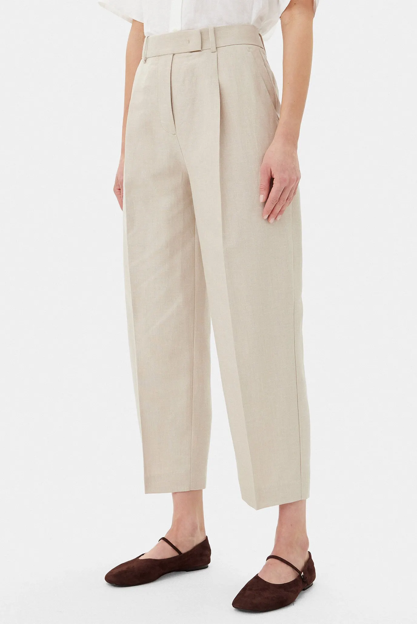 Брюки LINEN MIX PLEATED TAPERED PANTS 1