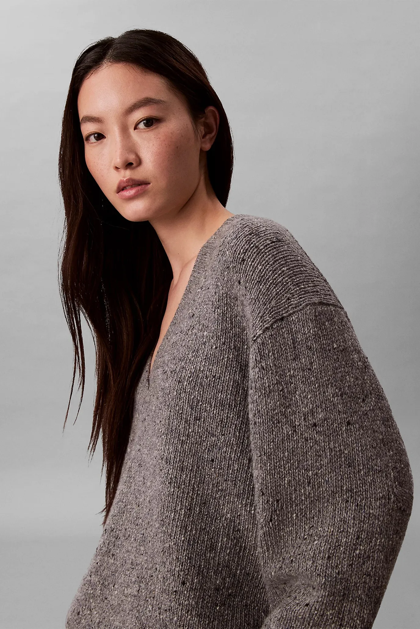 Sviter Chunky Neps V Neck Sweater 5