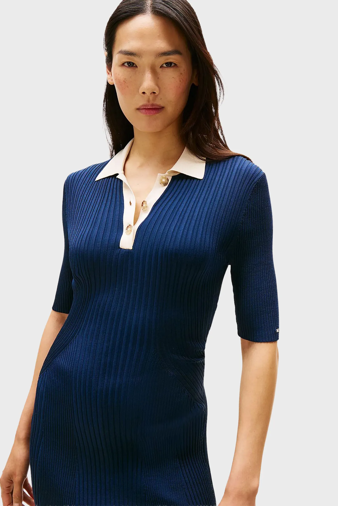 Koʻylak/MIXED RIB CONTRAST POLO DRESS 2