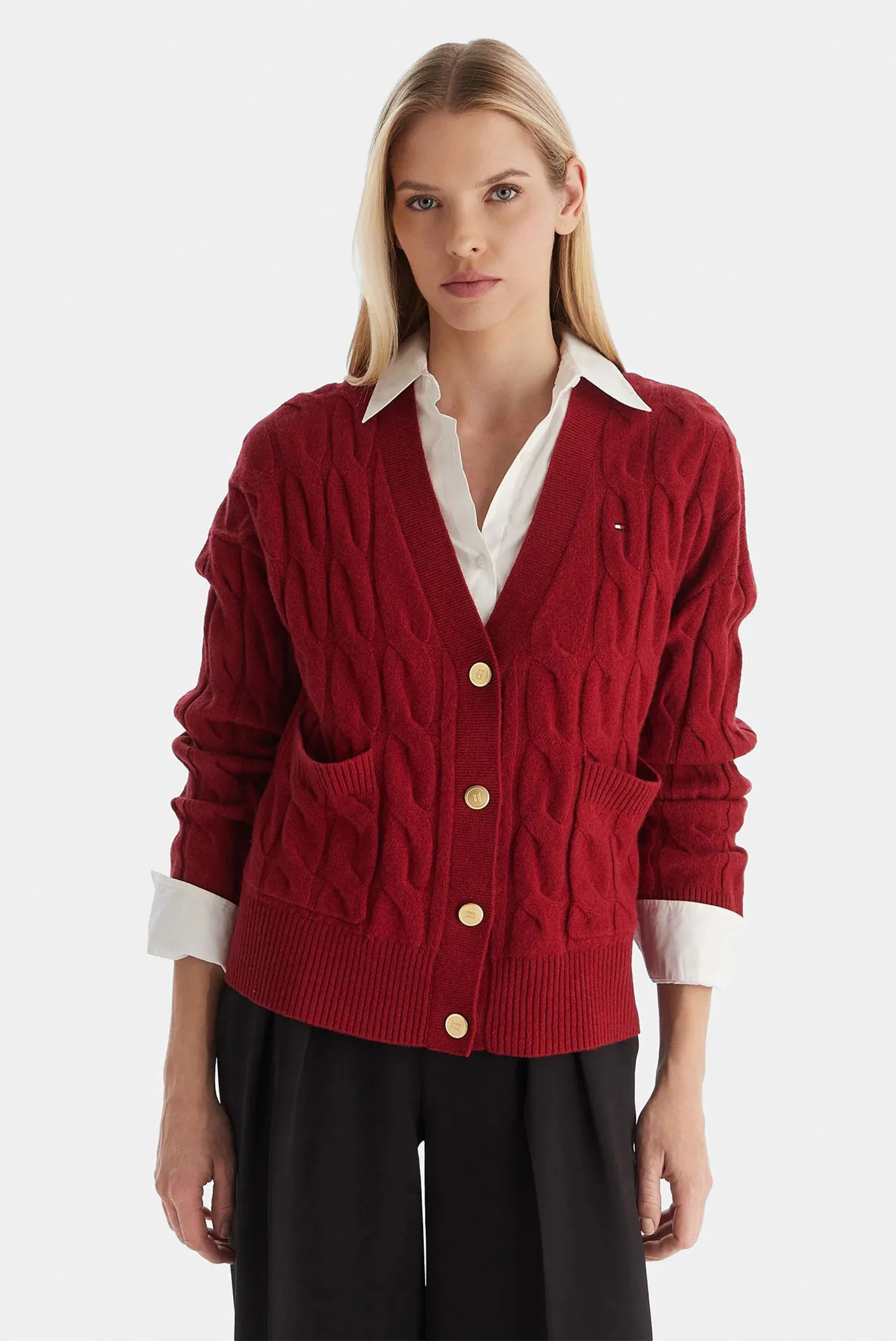 KardiganSOFT WOOL CABLE V-NK LS CARDI 1