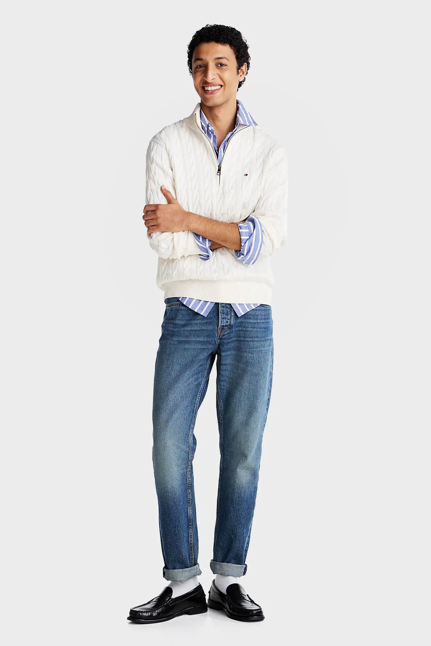 Sviter/CLASSIC COTTON CABLE ZIP MOCK 2