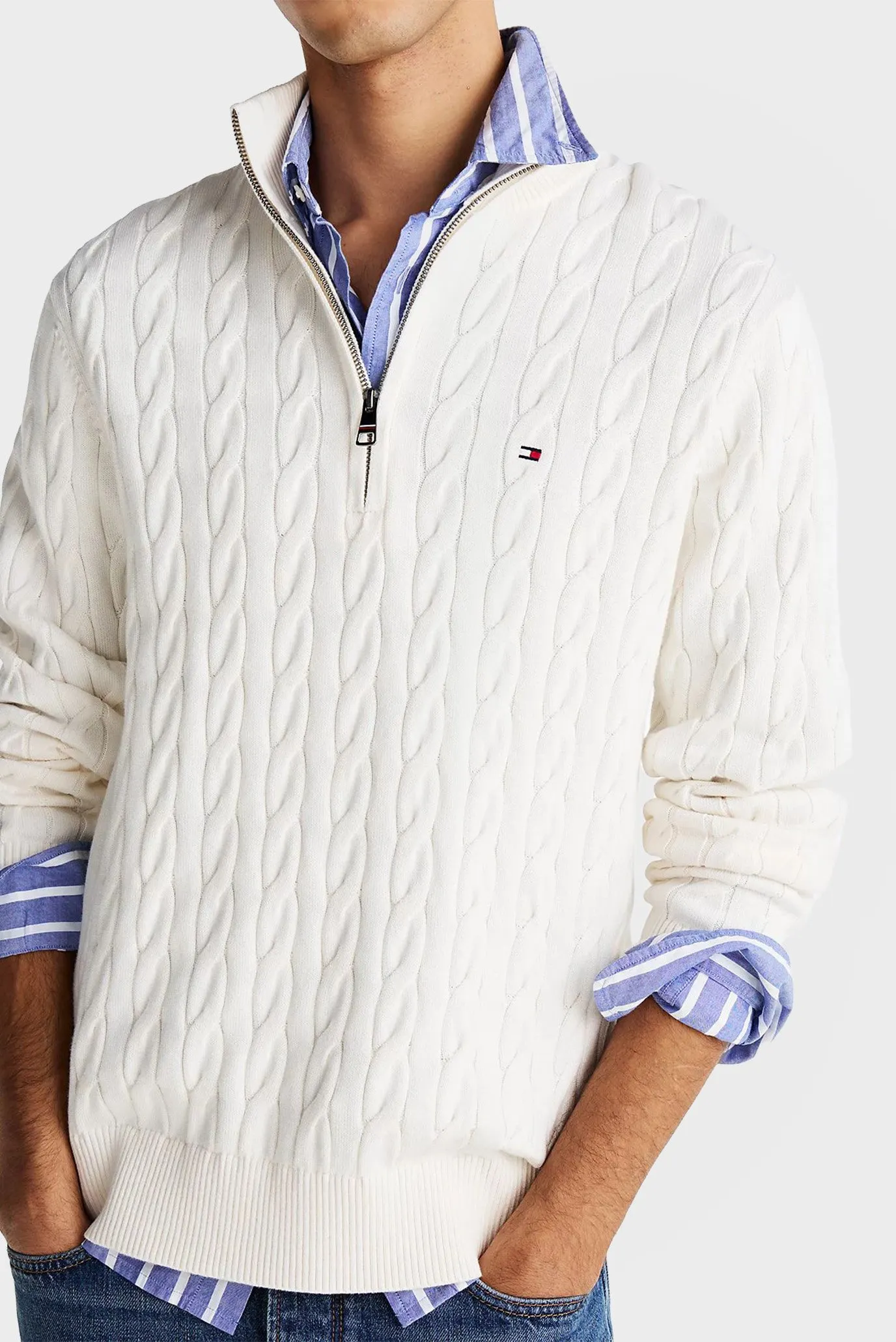 Sviter/CLASSIC COTTON CABLE ZIP MOCK 4