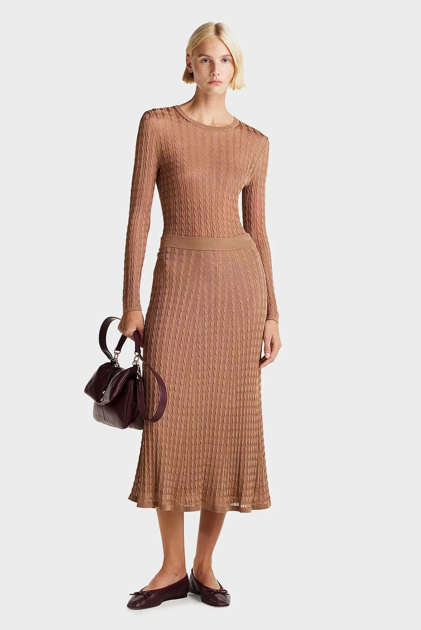 Yubka RAYON CABLE MIDI FLARED SKIRT 2