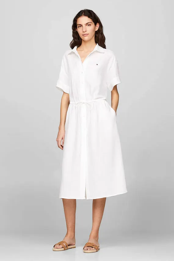 Koʻylak LINEN SS MIDI SHIRT DRESS Tommy Hilfiger