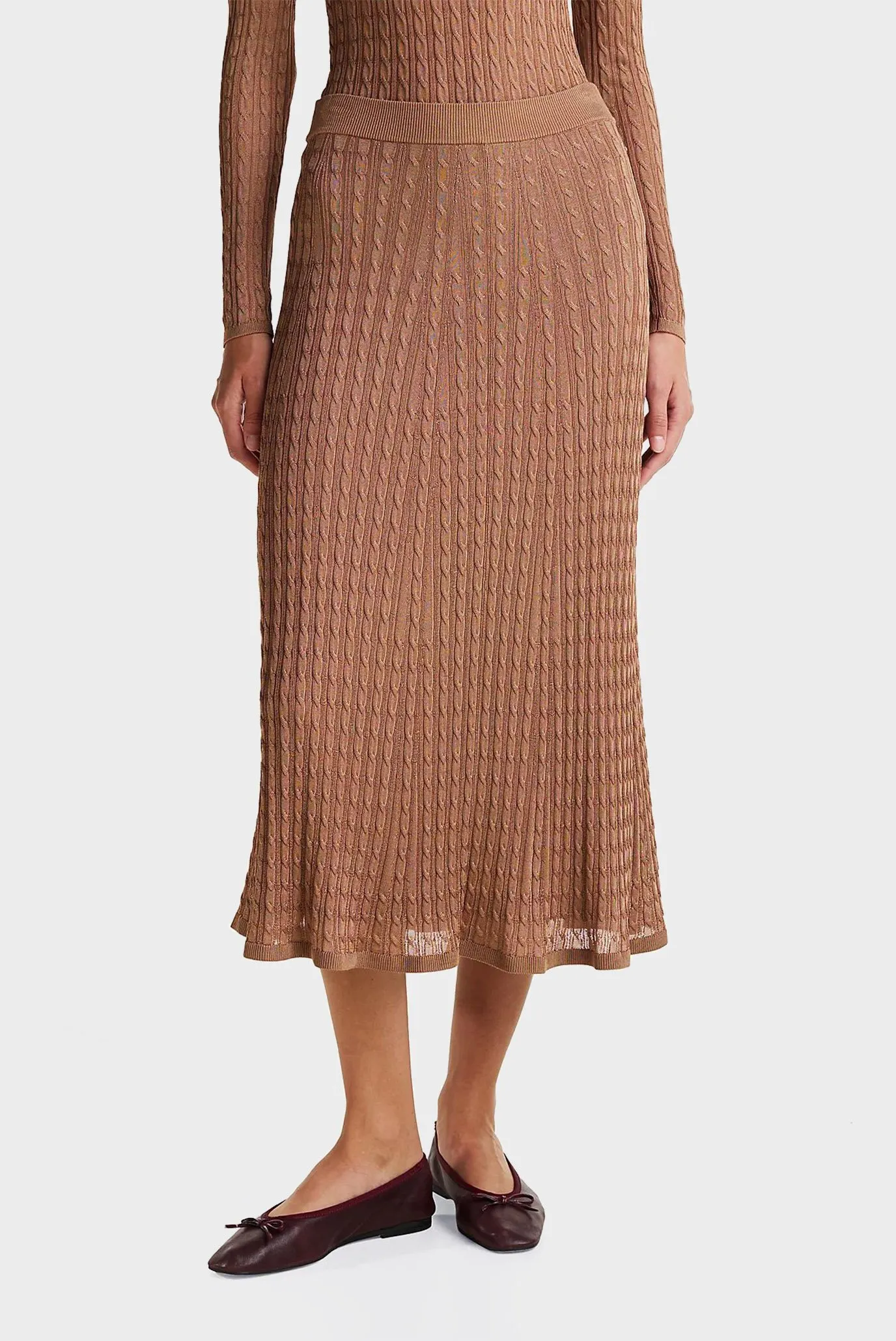 Yubka RAYON CABLE MIDI FLARED SKIRT 1