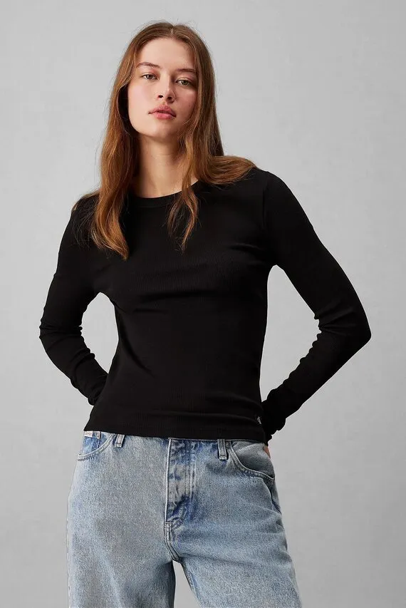 Лонгслив WOVEN LABEL RIB LONG SLEEVE Calvin Klein Jeans