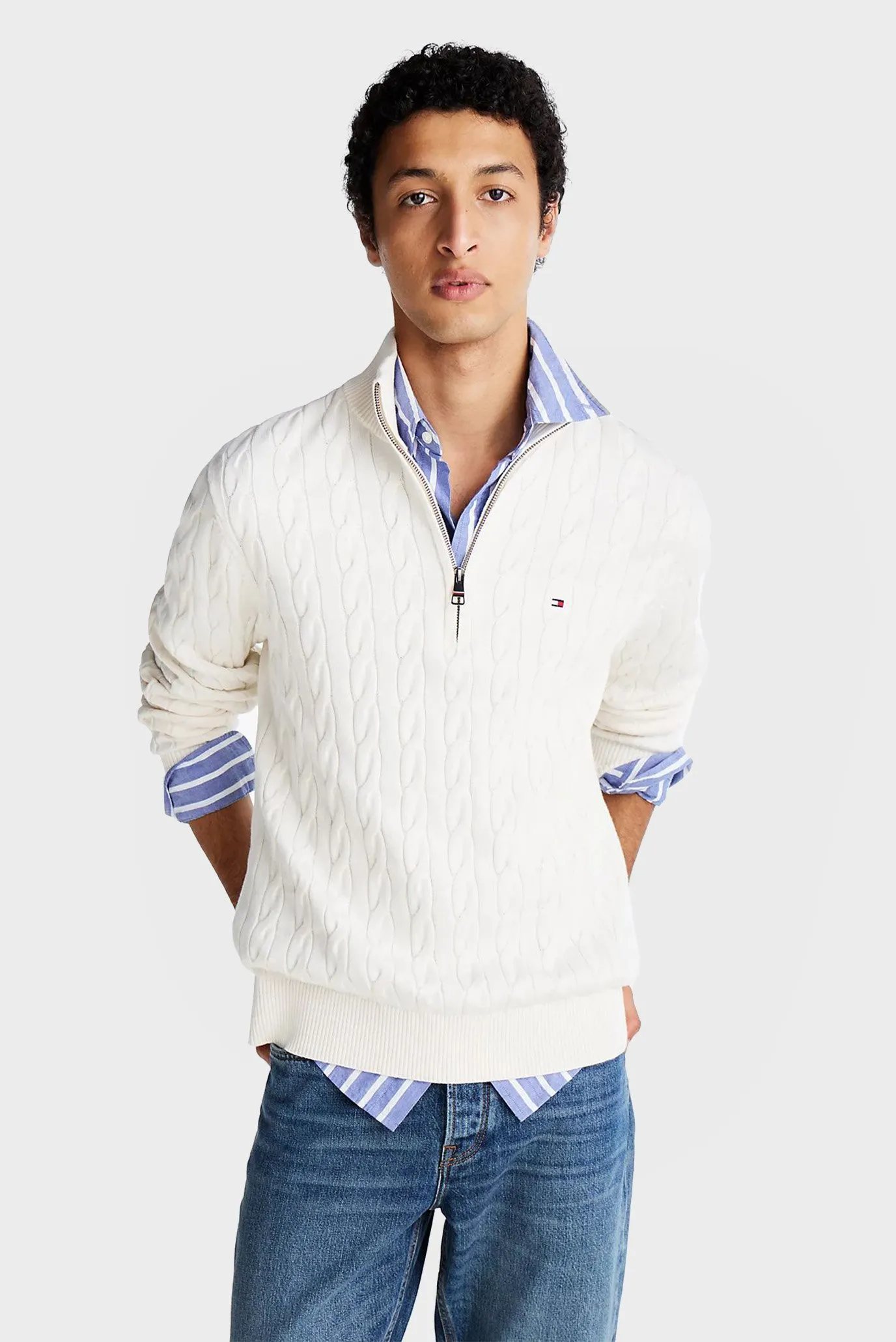 Sviter/CLASSIC COTTON CABLE ZIP MOCK 1