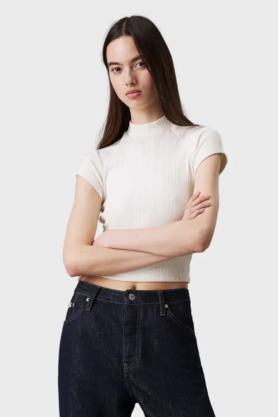 Futbolka WARM TEXTURE RIB MOCKNECK TOP Calvin Klein Jeans