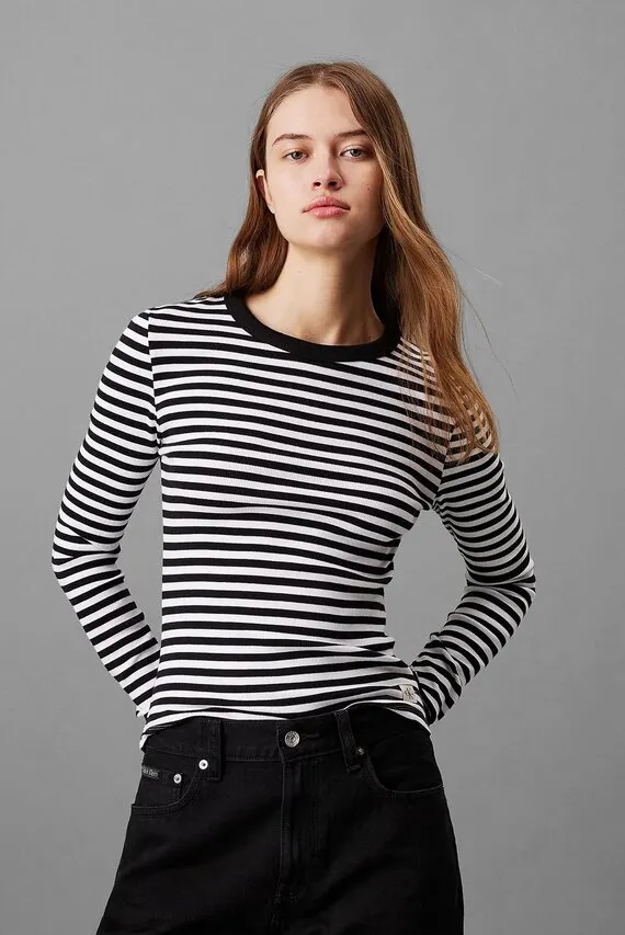Лонгслив WOVEN LABEL RIB LONG SLEEVE Calvin Klein Jeans