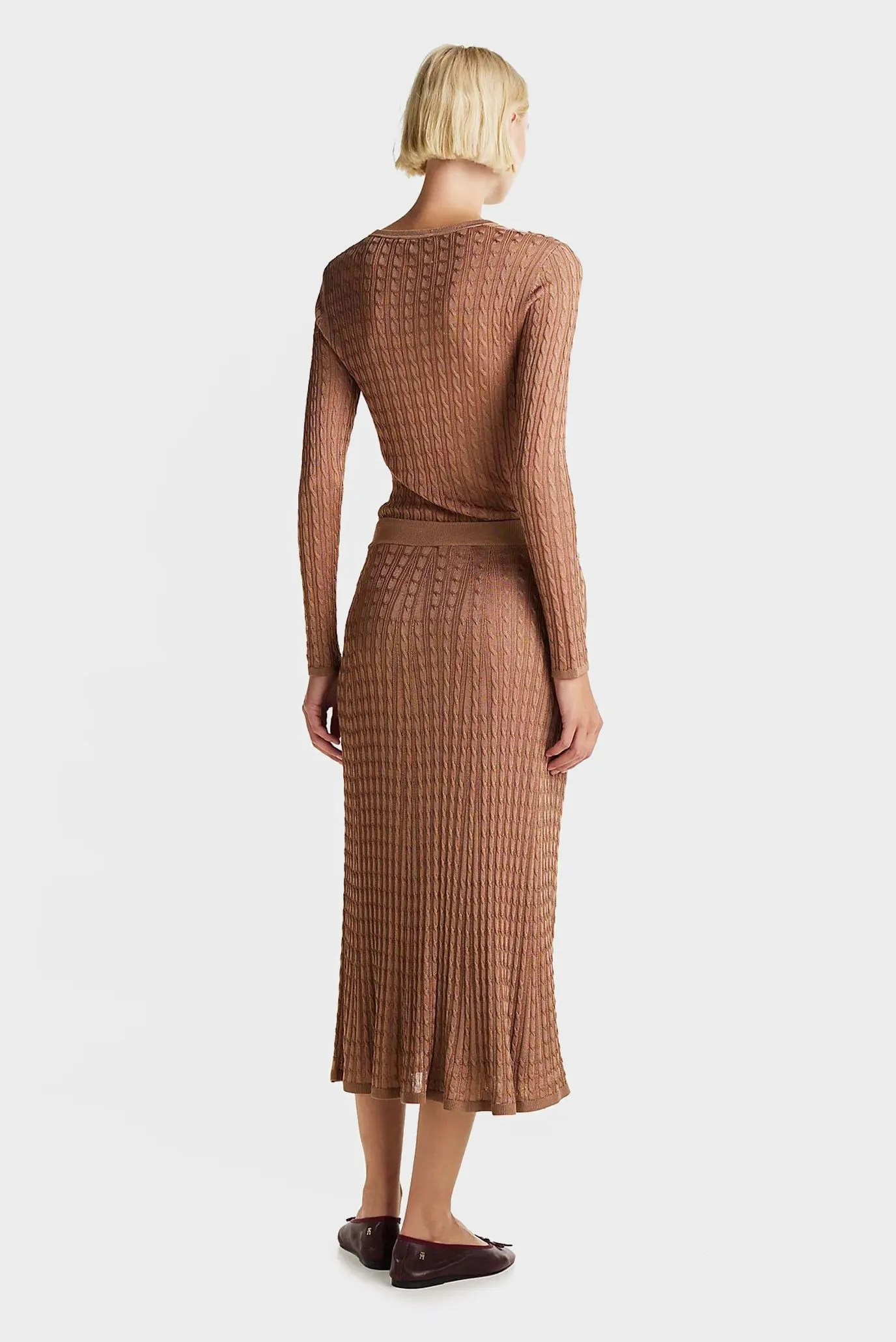 Yubka RAYON CABLE MIDI FLARED SKIRT 3