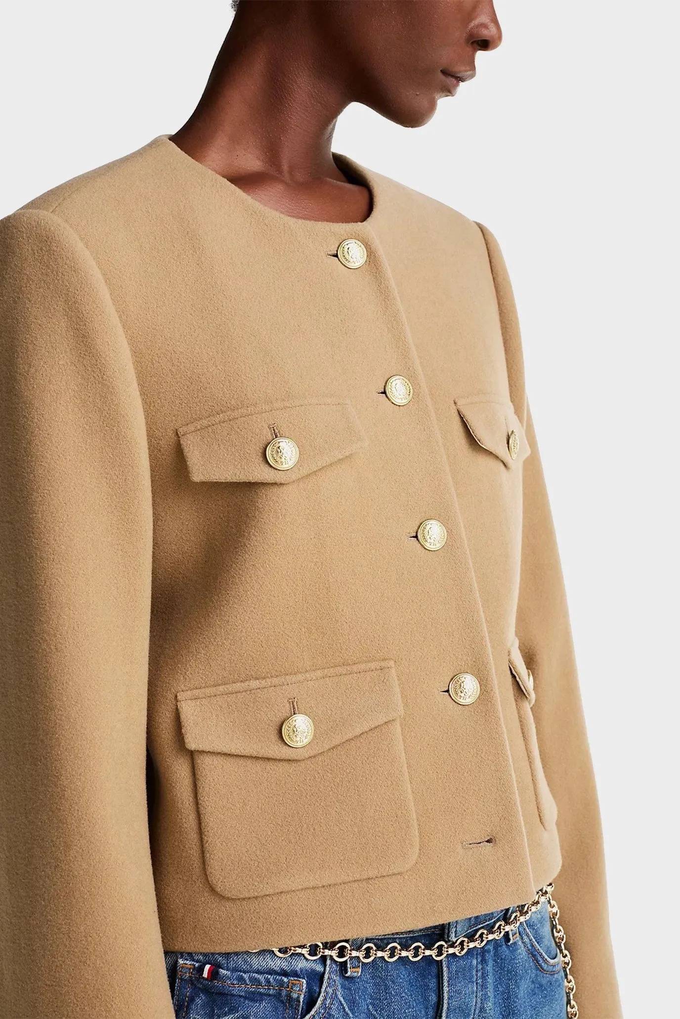 Куртка демисезонная/CROP WOOL GOLD BUTTON JACKET 4