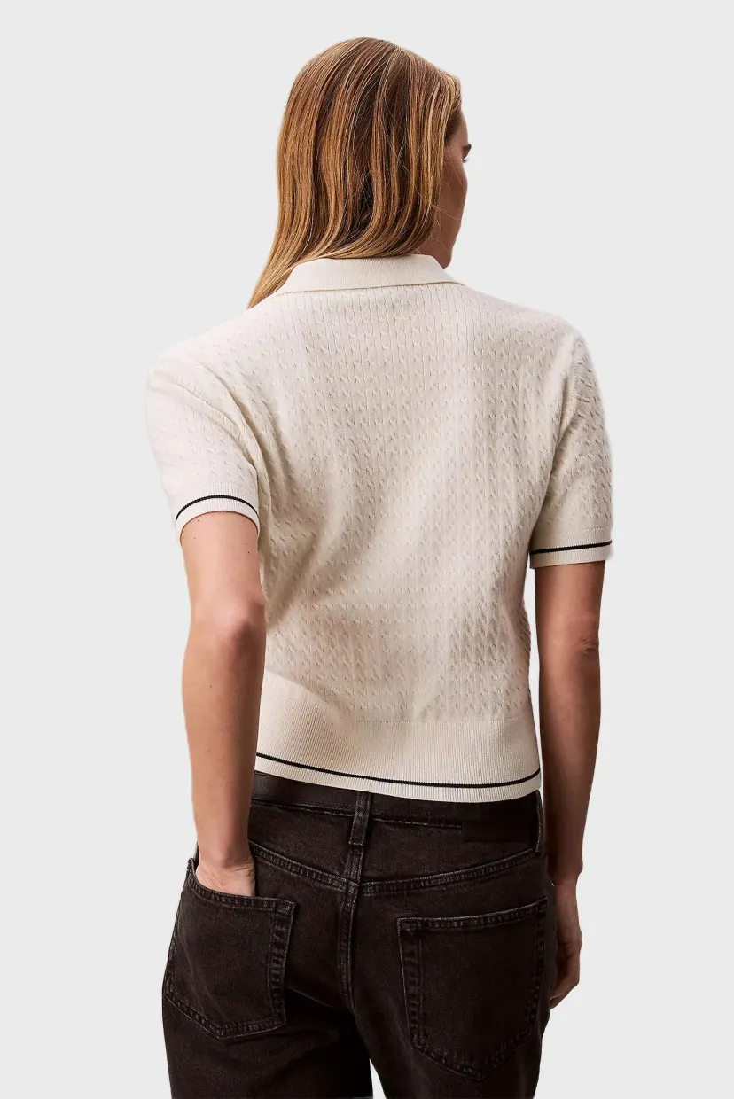 Polo/SS WOVEN LABEL CROPPED CABLE SWE 3
