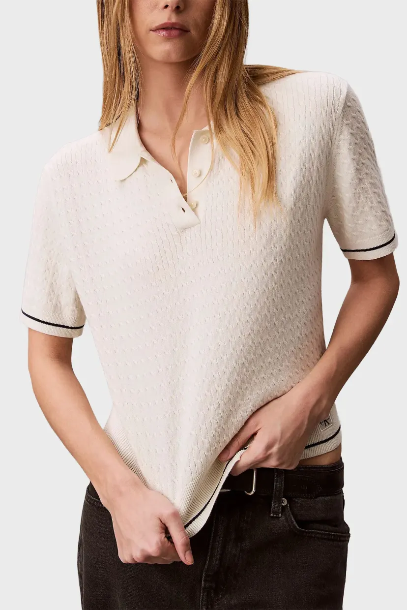 Polo/SS WOVEN LABEL CROPPED CABLE SWE 6
