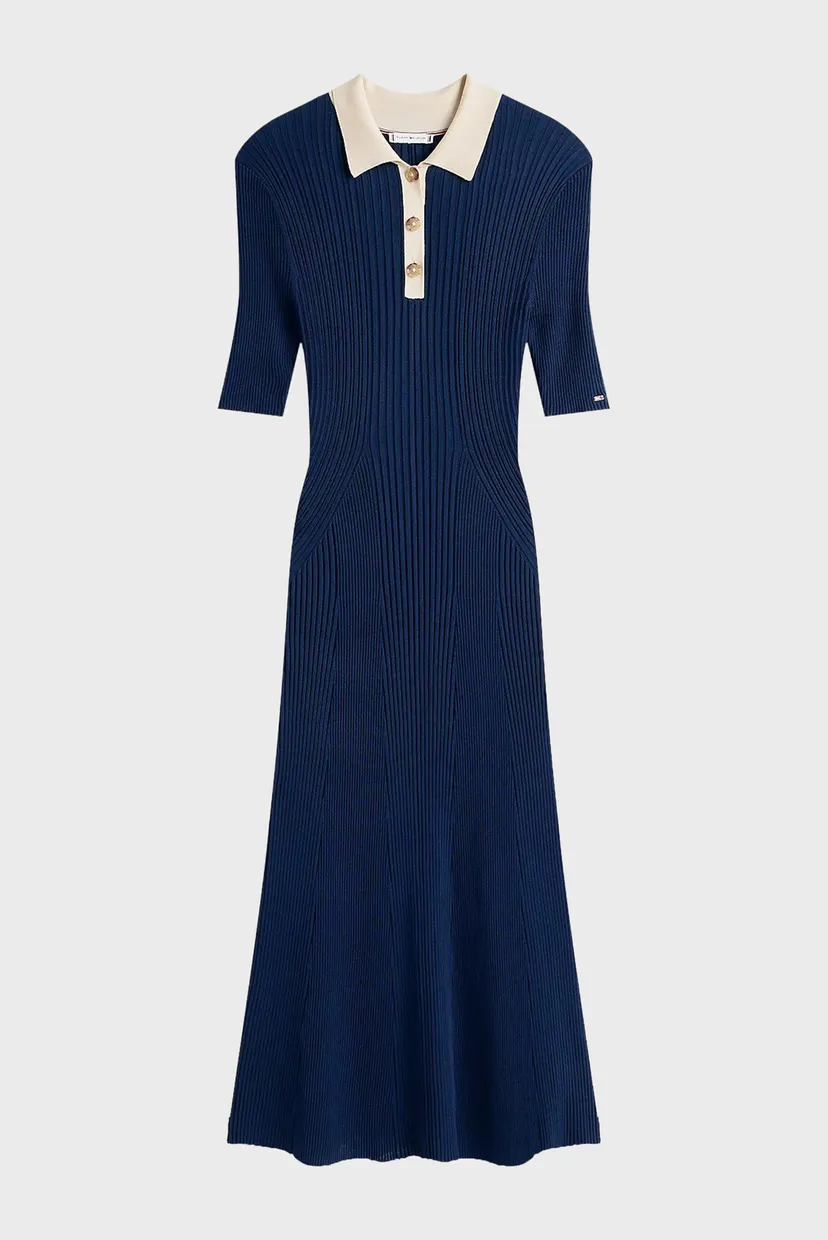 Koʻylak MIXED RIB CONTRAST POLO DRESS 5
