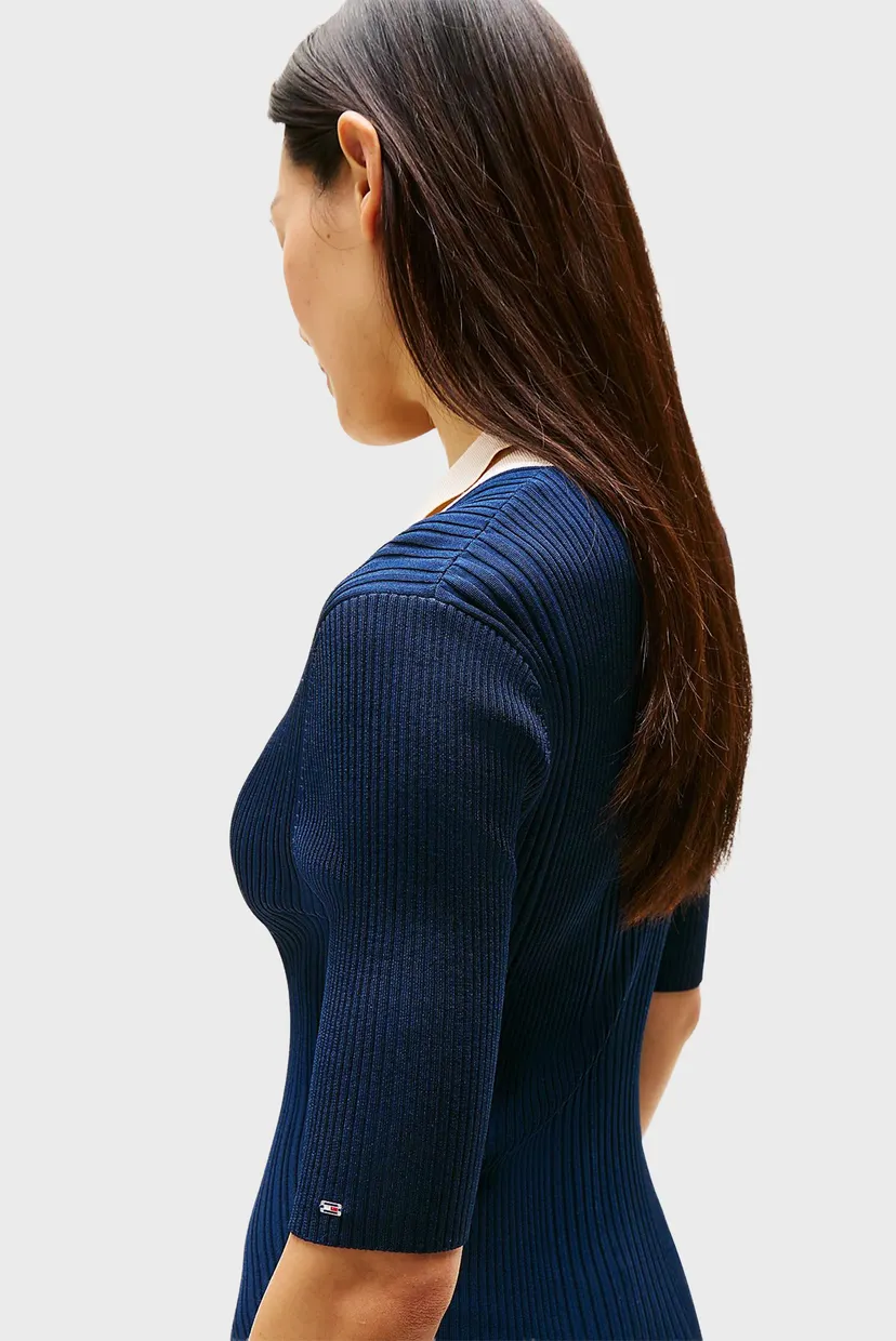 Koʻylak MIXED RIB CONTRAST POLO DRESS 4
